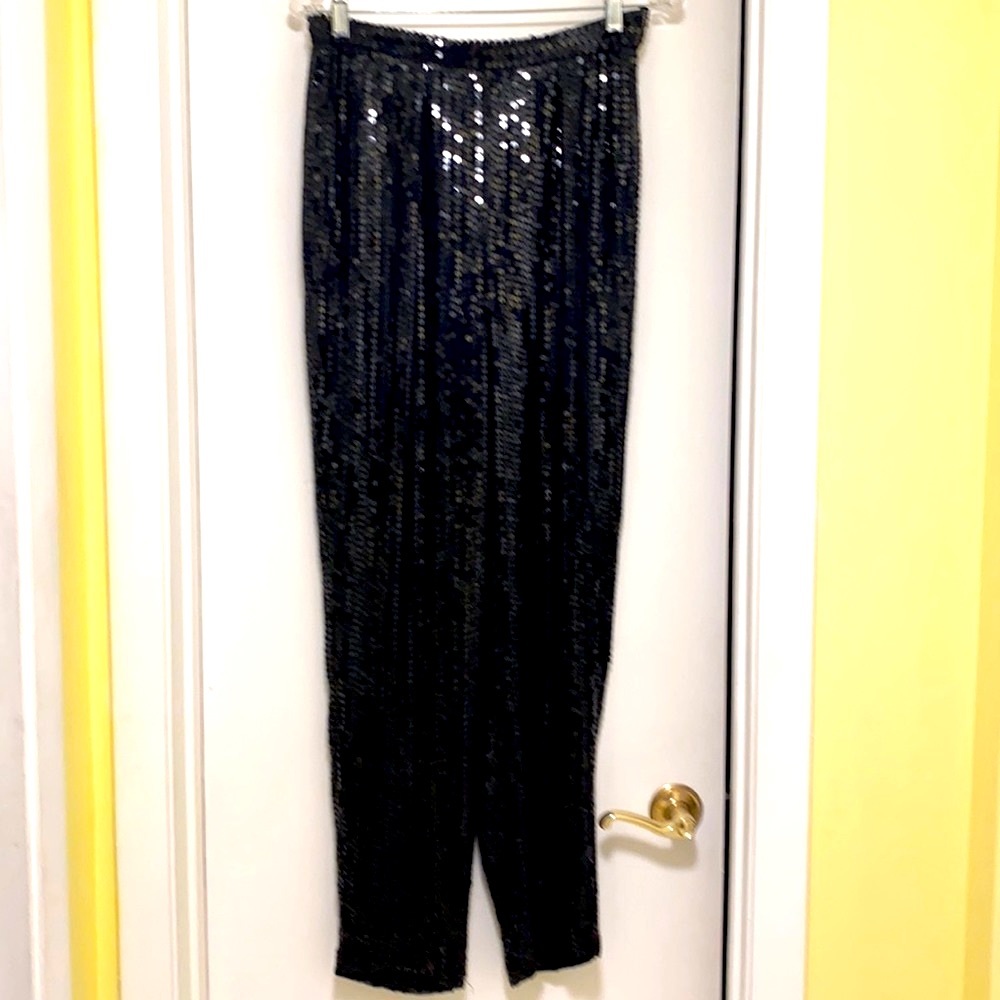 Cass 100% Silk Black Beaded Dress Pant (10)
